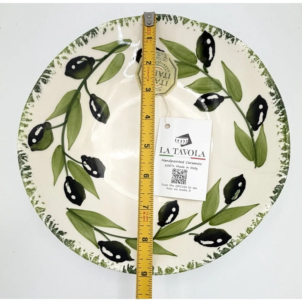 4 Hand Painted La Tavola Pasta Bowls Olive & Leaves Ceramic 9